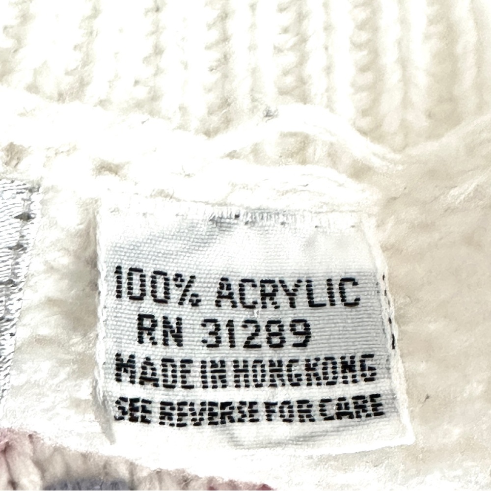 Silvercord Vintage 100% Acrylic Floral Pattern White Long Sleeve Cardigan Size L - Picture 6 of 7